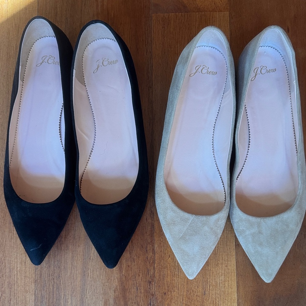 J. Crew Black and Beige Suede Pointed-Toe Flats